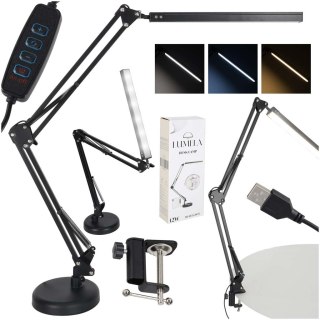 Lampka na biurko biurkowa LED USB obrotowy wysięgnik 2 sposoby mocowania