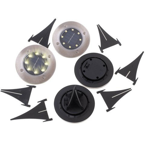 Lampy ogrodowe solarne najazdowe gruntowe czujnik zmierzchu wbijane świecący dysk 8LED 4szt. ciepły biały