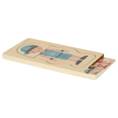 Puzzle drewniane warstwowe budowa ciała montessori chłopiec