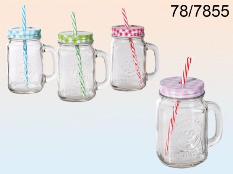 Kubek słoik ze słomką Przezroczysty Duży - 450 ml