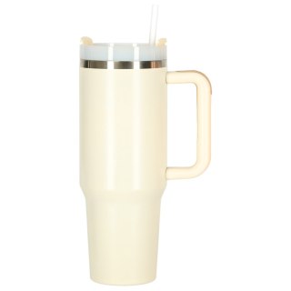 Kubek termiczny ze słomką i uchwytem termos 1200ml kremowy