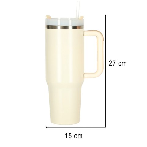 Kubek termiczny ze słomką i uchwytem termos 1200ml kremowy