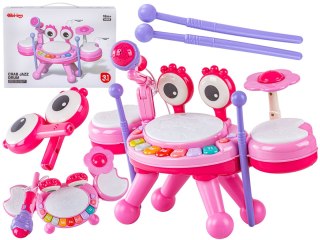 Edukacyjna Mini Perkusja Krab Pianinko Mikrofon Zestaw Muzyczny Różowy