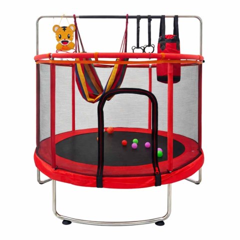 Trampolina dla dzieci ogrodowa siatka piłki koszykówka 150cm czerwona
