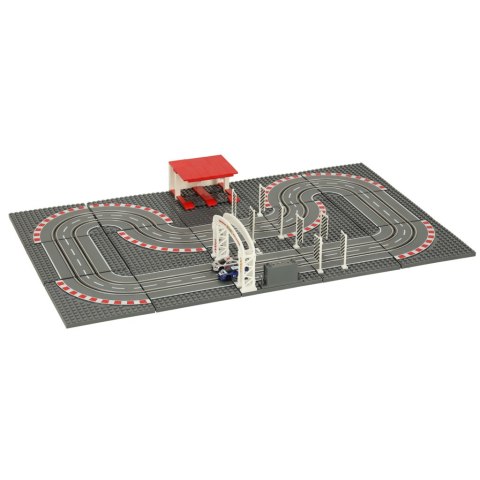 Tor wyścigowy samochodowy elektryczny policyjny 2 auta autka kontrolery zakręty klocki konstrukcyjne GD-02